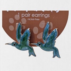 Green‎ Iridescent Hummingbird Stud Earrings NWT Boho Nature Jewelry Women